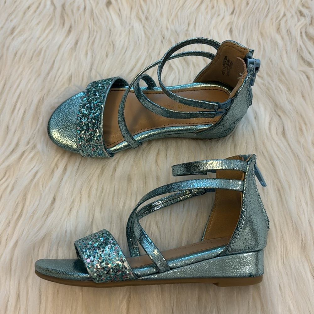 Girls Sandals Ankle Strap Low Wedge Sandals With Zipper Toddler Kid size 9 - Picture 6 of 9